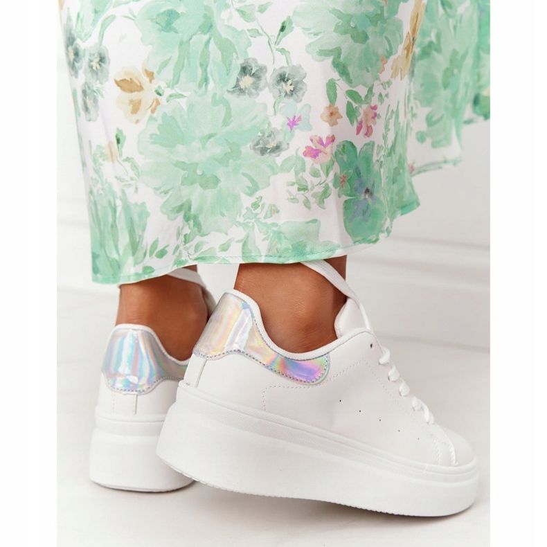 Chaussures de sport baskets sur la plate-forme blanc et argent brillant brillant 2