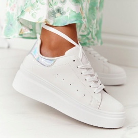 Chaussures de sport baskets sur la plate-forme blanc et argent brillant brillant 1