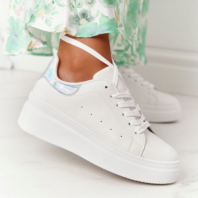 Chaussures de sport baskets sur la plate-forme blanc et argent brillant brillant 1