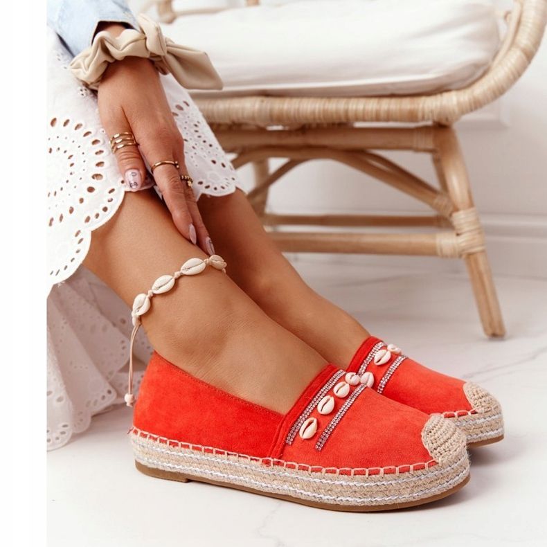 PG1 Espadrilles Sur Plateforme Avec Coquillage Corail rouge orange 1