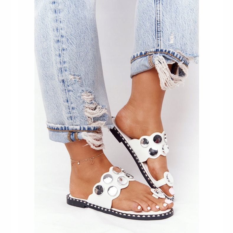 PS1 Chaussons En Cuir Avec Strass Blanc Ava 2