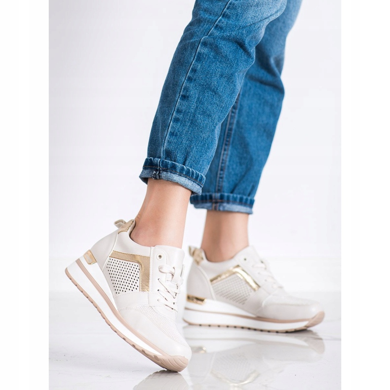 SHELOVET Baskets élégantes à paillettes beige 1