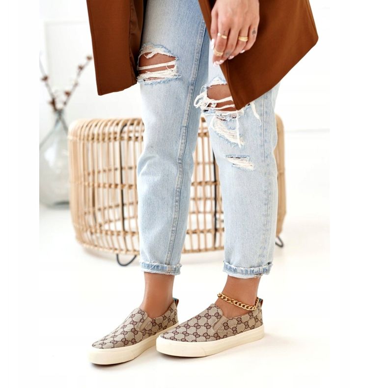 Baskets Logged Femme Slip-On Khaki Challenge beige brun 1