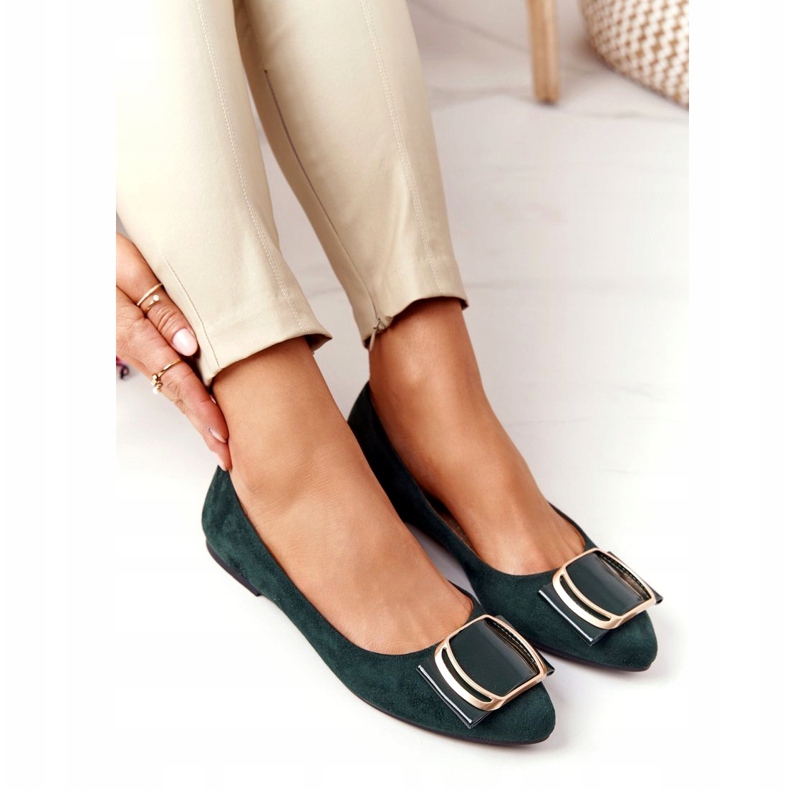 Ballerines en daim avec boucle Sergio Leone BL623 ​​​​Vert doré 4
