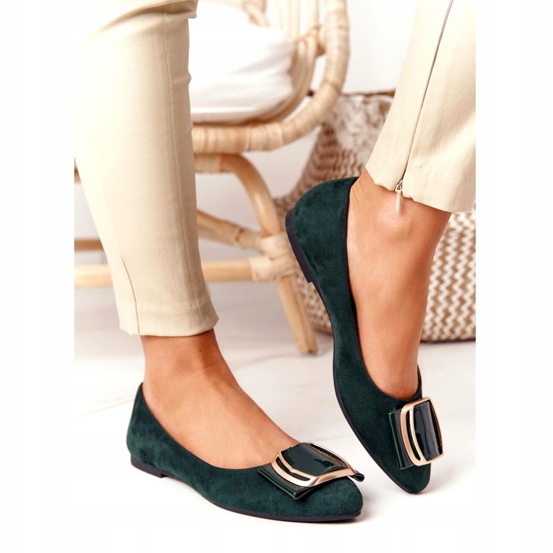 Ballerines en daim avec boucle Sergio Leone BL623 ​​​​Vert d'or 2