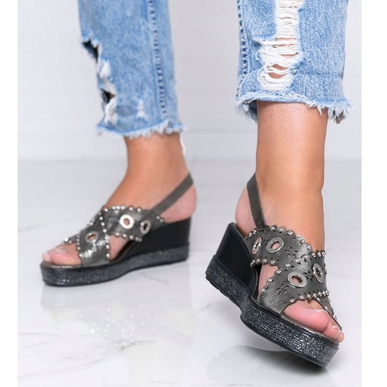 Sandales compensées grises métallisées Mon 1