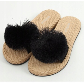 Noir S-410 Chaussons noirs à pompon le noir 1