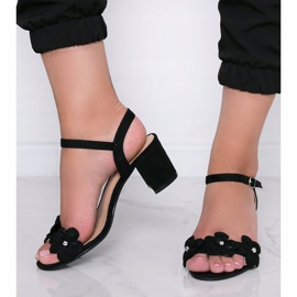 Sandales noires sur poteau avec fleurs Little Havana le noir 1