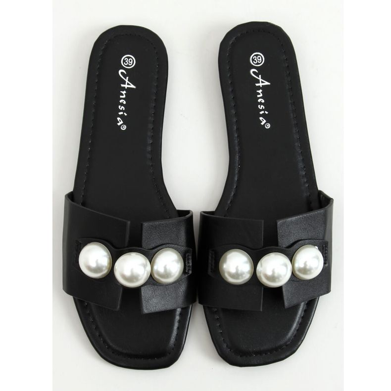 Noir N-91 Chaussons noirs avec perles 1