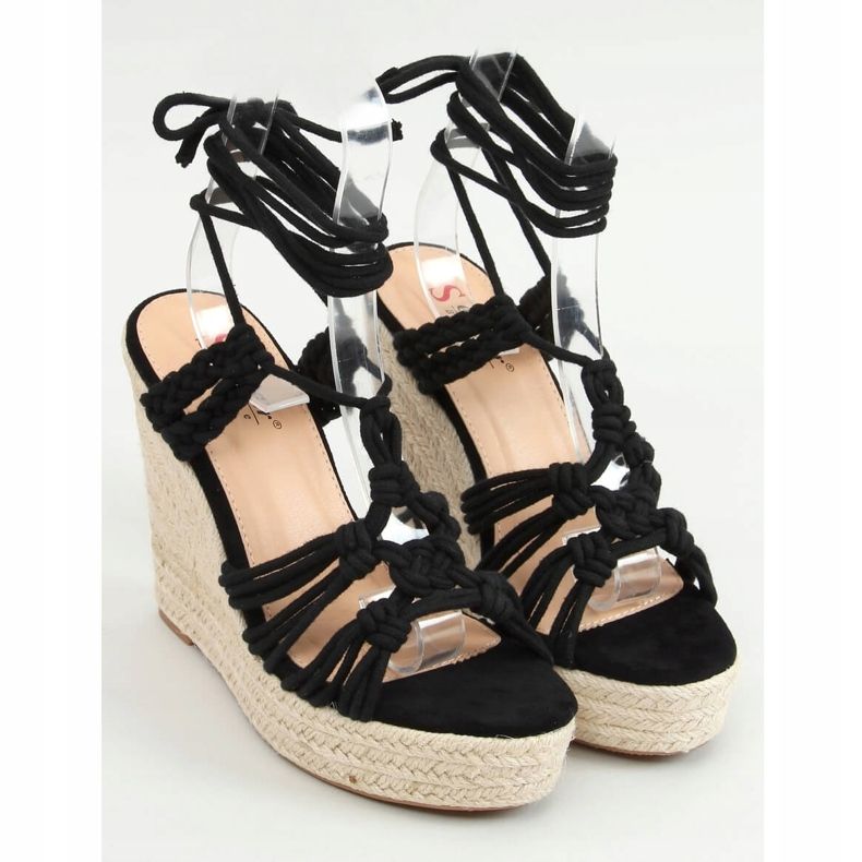 Espadrilles noires sur un coin tressé noir M319P Noir 1
