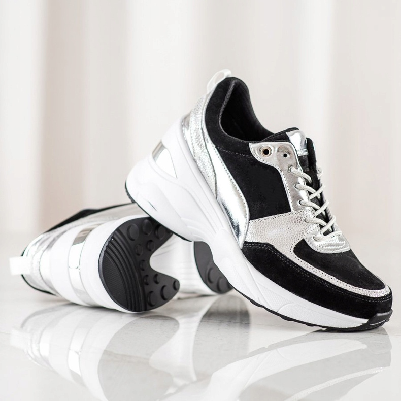 Filippo Baskets compensées en cuir noir 1