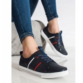 Filippo Chaussures de sport classiques en cuir bleu marine 2