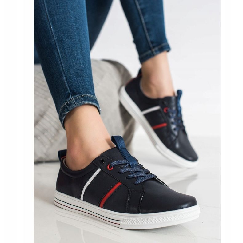 Filippo Chaussures de sport classiques en cuir bleu marine 2