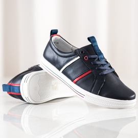 Filippo Chaussures de sport classiques en cuir bleu marine 1