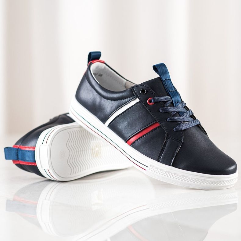 Filippo Chaussures de sport classiques en cuir bleu marin 1