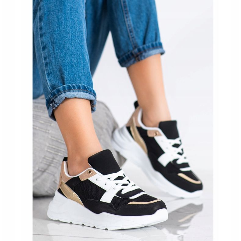 SHELOVET Baskets élégantes avec maille noir 2