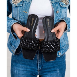 Goodin Pantoufles tressées en cuir écologique le noir 2