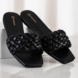 Goodin Pantoufles tressées en cuir écologique le noir 1