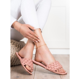 Goodin Pantoufles tressées en cuir écologique rose 2