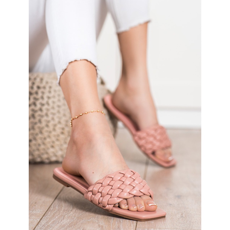 Goodin Pantoufles tressées en cuir écologique rose 1