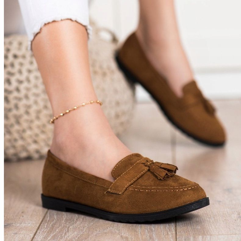 SHELOVET Mocassins décontractés à franges brun 1