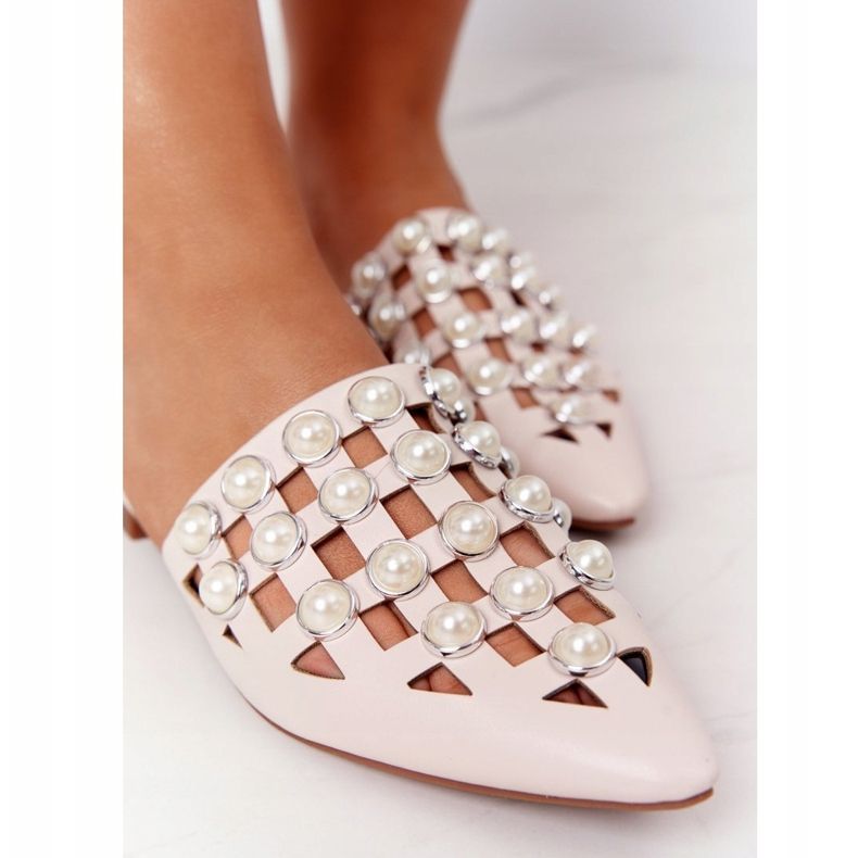 PS1 Pantoufles Beige Ripple Avec Tige Et Perles 1 PS1 Pantoufles Beige Ripple Avec Tige Et Perles 1