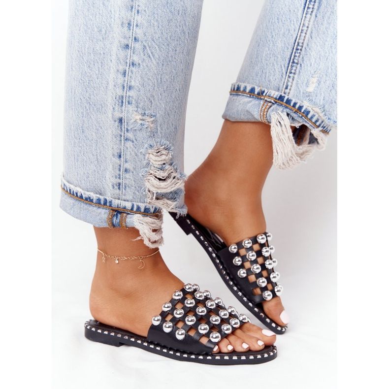 PS1 Chaussons En Cuir Ajouré Avec Strass Noir Alana 2