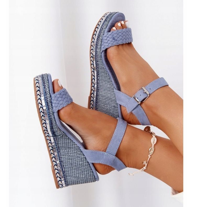 PG1 Sandales Compensées À Paillettes Bleues Scilla 1