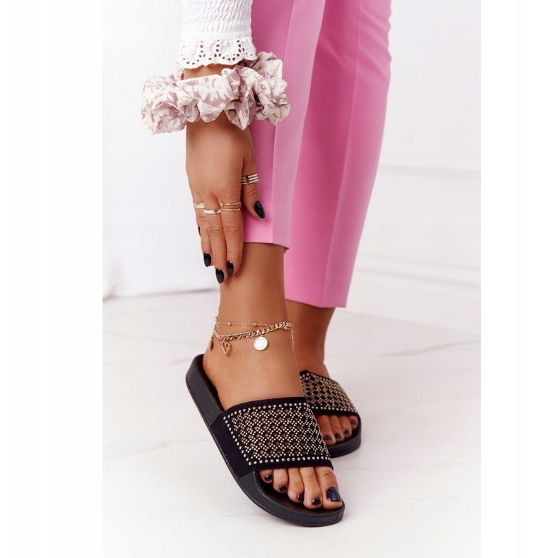 EVE Pantoufles Tonya Noires En Caoutchouc Avec Paillettes 1