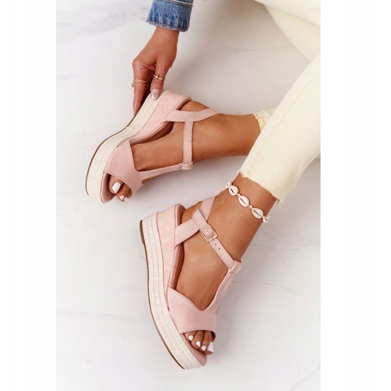 PG1 Sandales compensées roses Graciosa avec tresses brun 1 PG1 Sandales compensées roses Graciosa avec tresses brun 1