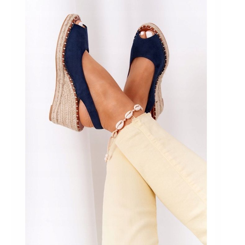 PG1 Sandales compensées Las Palomas avec tresses beige bleu marine 1