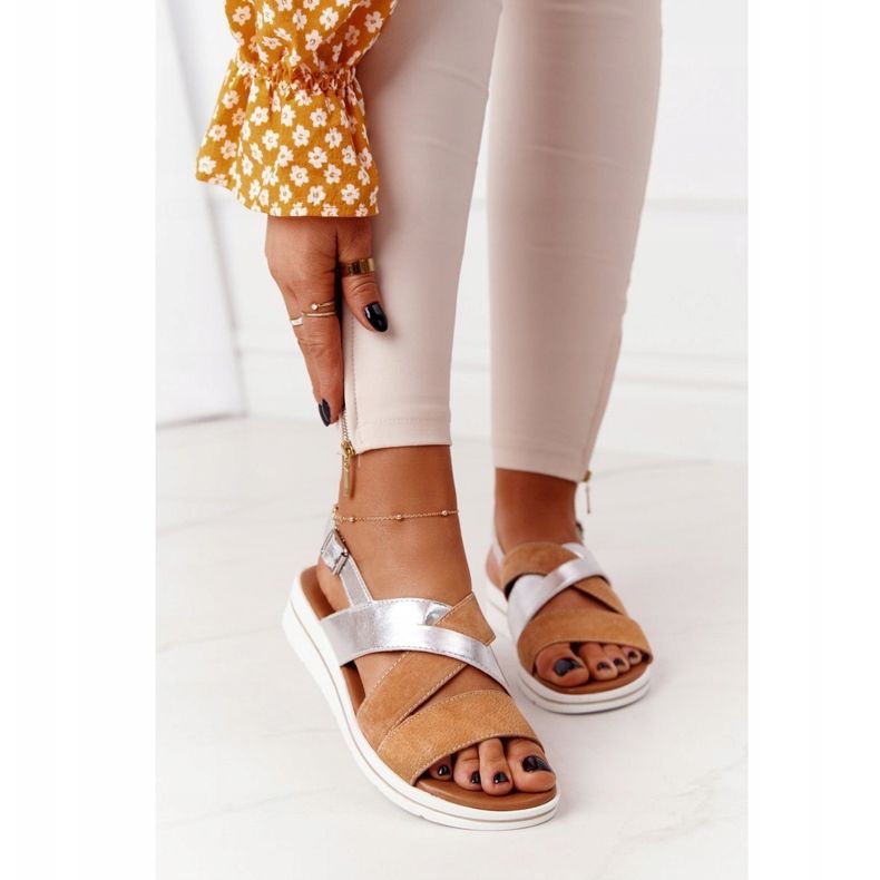 Sandales en daim Sergio Leone SK039 Beige et Argent 2