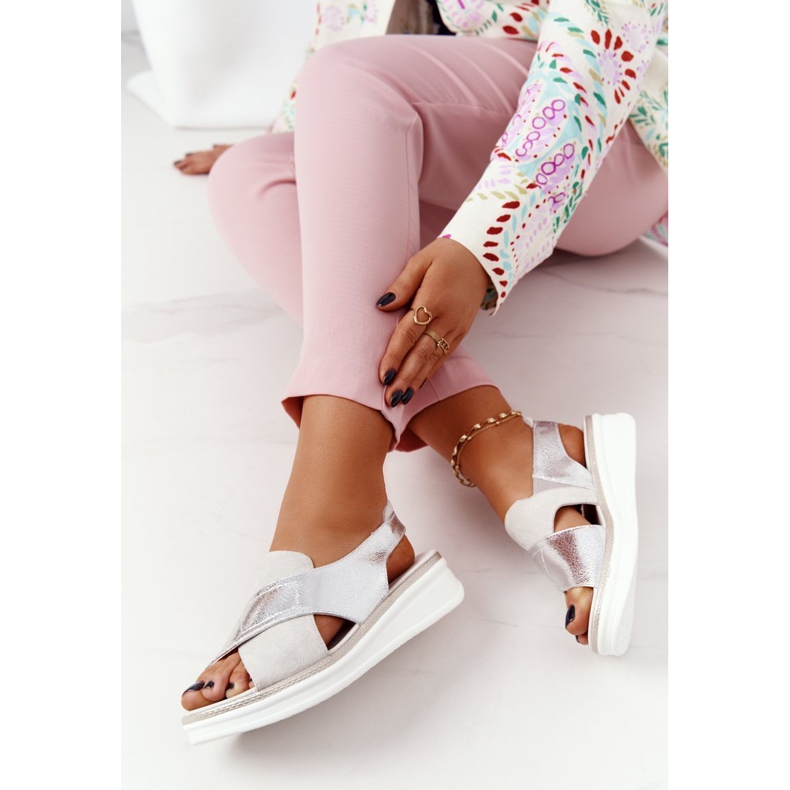 Sandales à enfiler sur la plateforme Sergio Leone SK029 Blanc-Argent 1