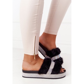 PS1 Chaussons Noirs Sur La Plateforme Avec Fourrure Et Oxyde De Zirconium Impress le noir 2 PS1 Chaussons Noirs Sur La Plateforme Avec Fourrure Et Oxyde De Zirconium Impress le noir 2