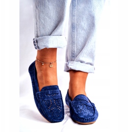 S.Barski Mocassins Femme Cuir Ajouré Bleu Marine Salem 2