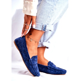 S.Barski Mocassins Femme Cuir Ajouré Bleu Marine Salem 1
