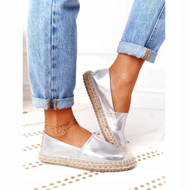 Espadrilles En Cuir Sur Une Semelle Tressée Big Star HH274504 Argent 1