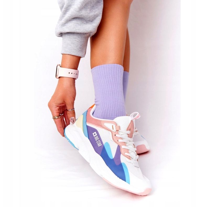 Chaussures de Sport Femme Mousse Mémoire Big Star HH274809 Blanc-Rose violet bleu jaune 1