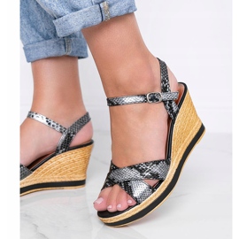 Sandales compensées noires métallisées à motif peau de serpent Peekaboo le noir 1