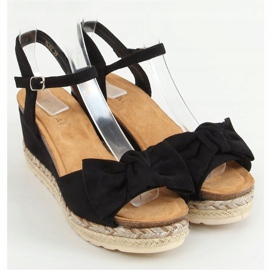 Espadrilles noires sur un coin avec un nœud YL92 Noir le noir 1