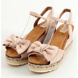 Espadrilles beiges compensées avec nœud YL92 Beige 1