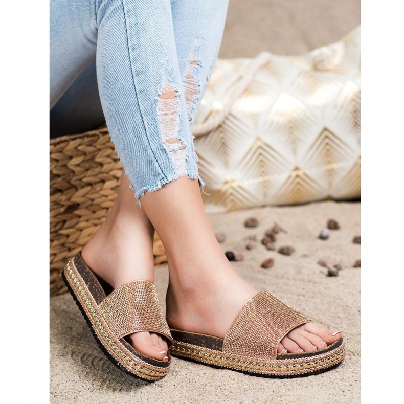 SHELOVET Pantoufles De Cristal De Mode doré 1