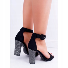 Sandales Noires Sur Une Barre Avec Cubic Zirconia Lu Boo le noir argent 2
