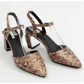 Escarpins avec un serpent à talon ouvert 1JB-19241 Snake beige brun 3