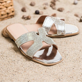 SHELOVET Pantoufles élégantes avec zircone cubique argent 2