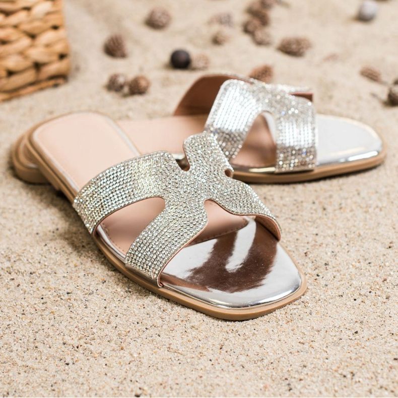 SHELOVET Pantoufles élégantes avec zircone cubique argent 2