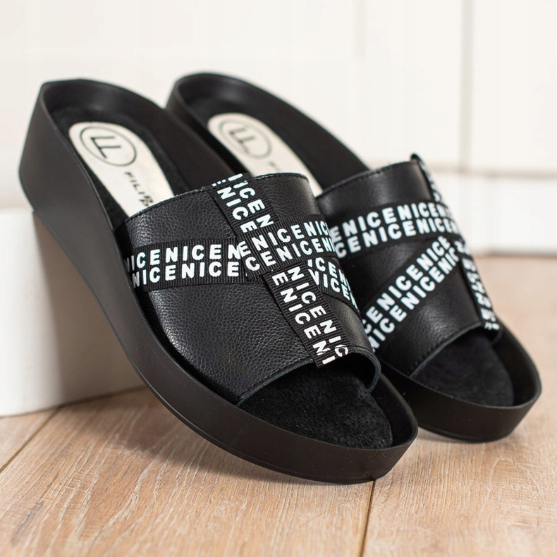 Filippo Pantoufles De Mode En Cuir le noir 1