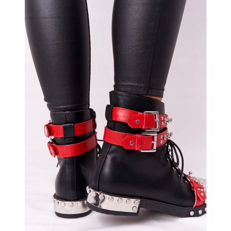 Bottes Chaudes Femme Workers Avec Strass Noir et Rouge Lu Boo le noir 1