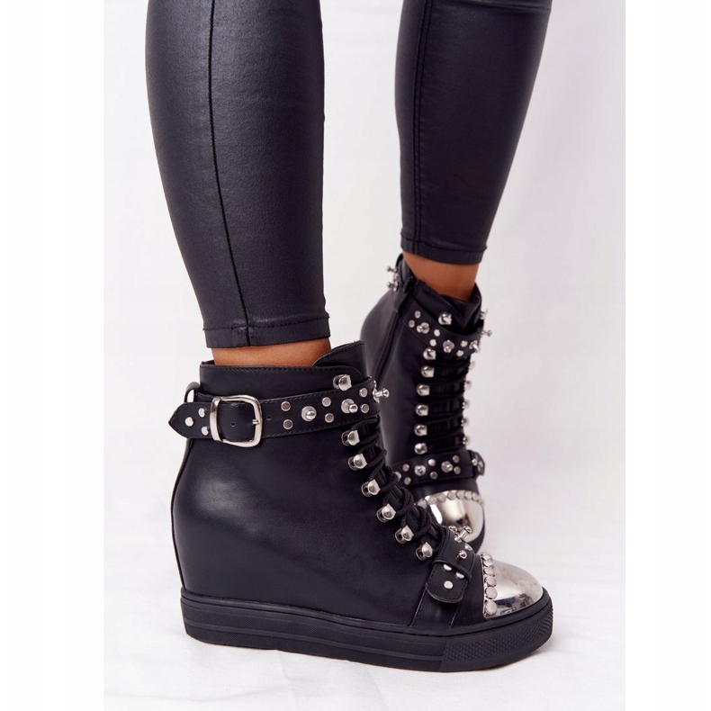 Bottines noires sur un coin avec strass Lu Boo le noir 2