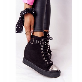 Bottes compensées noires Lu Boo en daim noir avec strass le noir 2
